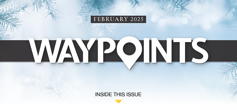 Waypoints logo. Inside this issue: