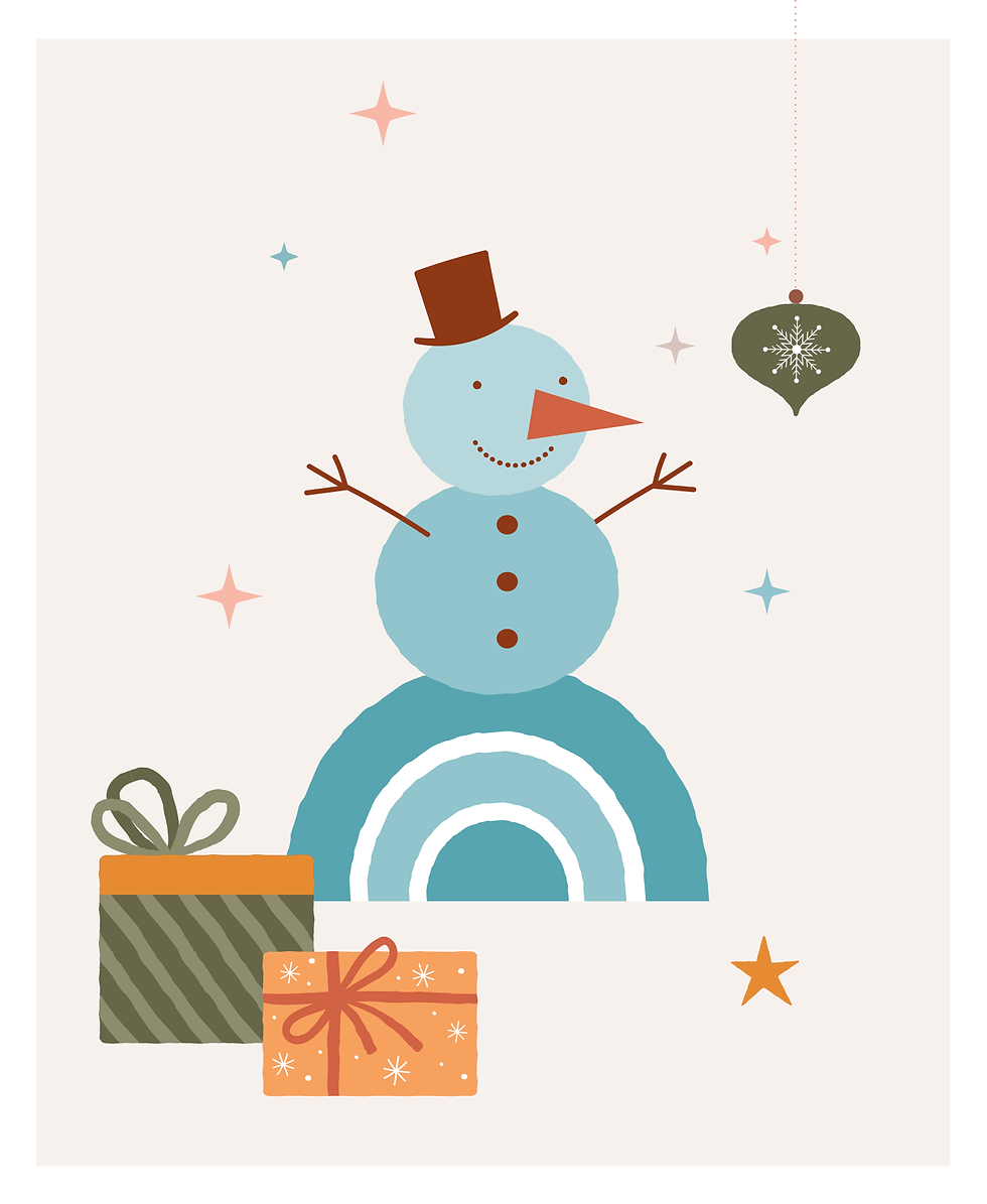 A snowman and holiday gifts